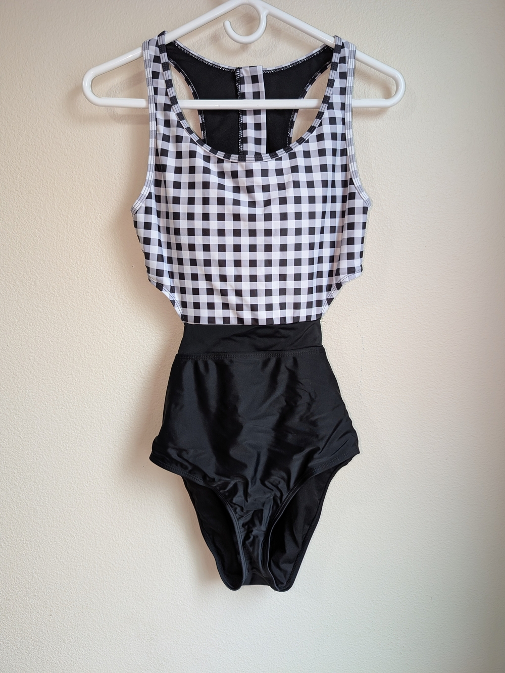 Gingham High-Waist Open Back One-Piece Swimsuit Size S